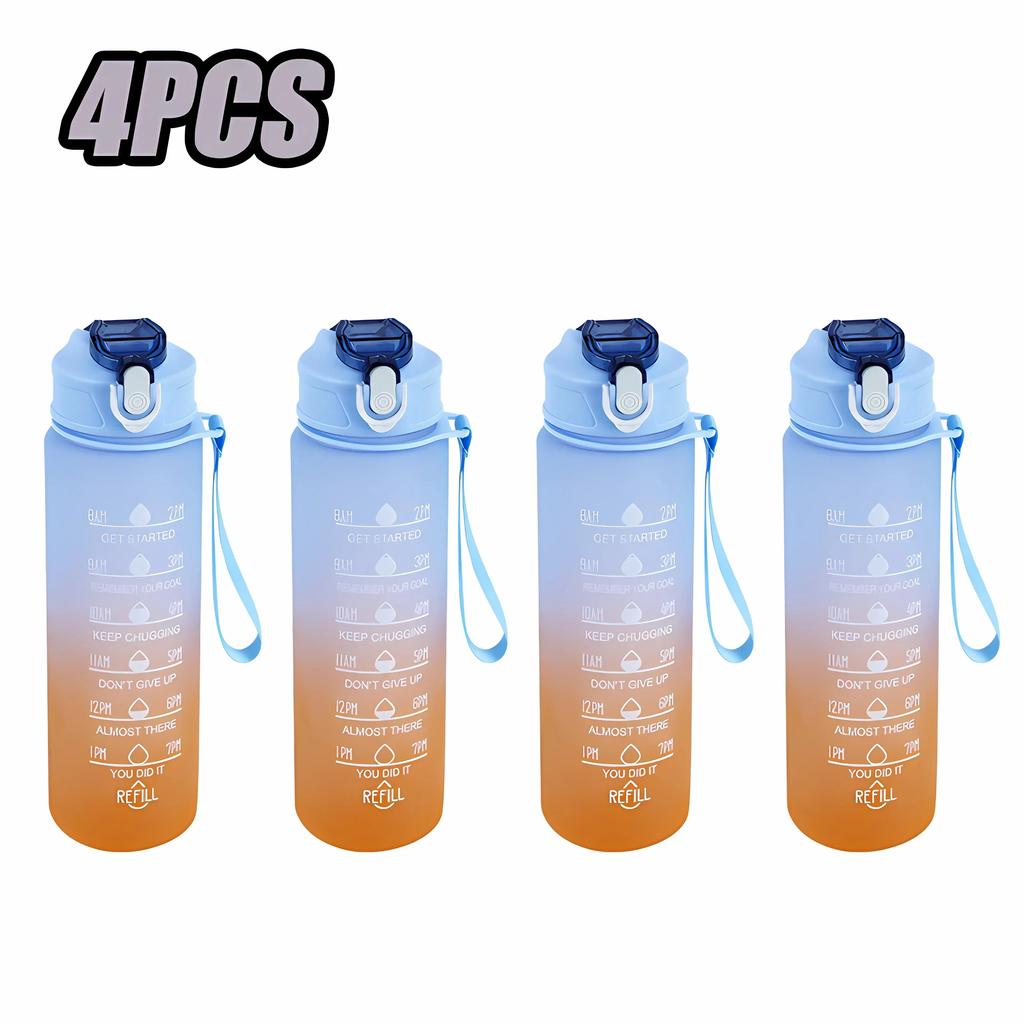 750ml Sports Water Bottle High Temperature Resistant Graduated Straw Cup Rainbow Frosted Progressive Color Water Cup Plastic Cup