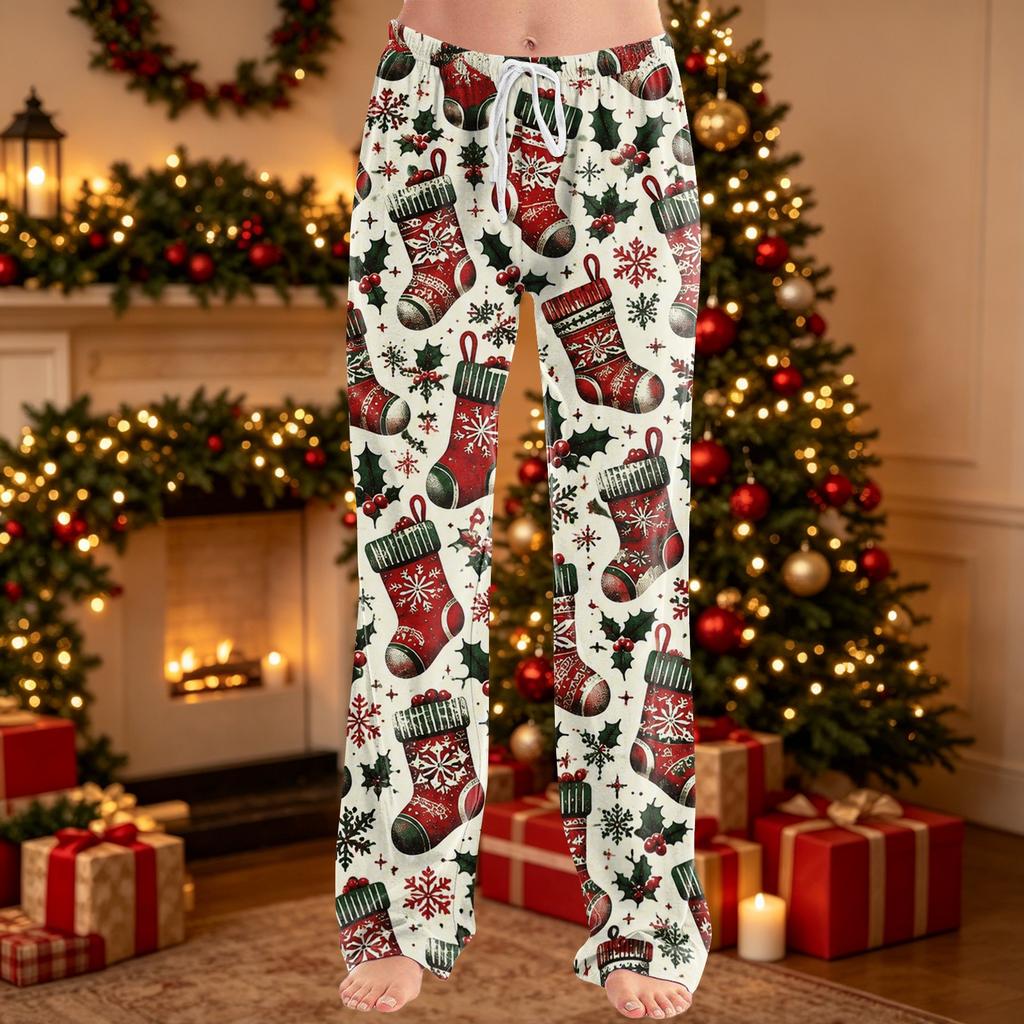 Damen Weihnachtsdruck Hose Lässige Hose ohne Taschen
