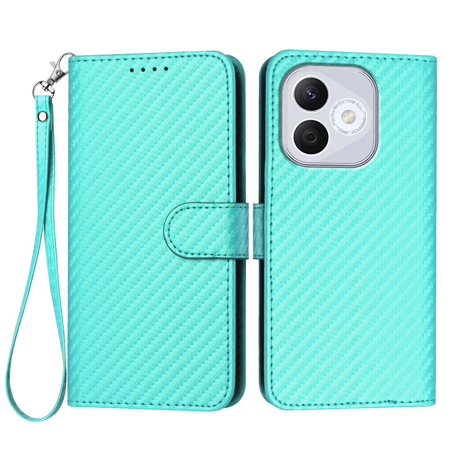 

For Honor 400 Lite 5G Wallet Case with Strap Carbon Fiber Texture Leather Mobile Cover Light Blue