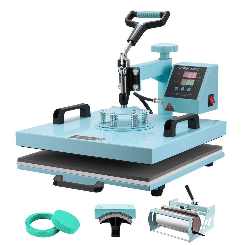 Heat Press Machine 15x15 In 5 In 1 with 30oz Tumbler Press T-Shirts Green