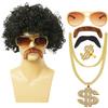 Men Rock Party Wig Costume Set Sunglasses Necklace Chain Ring Wigs for Halloween Men Costume