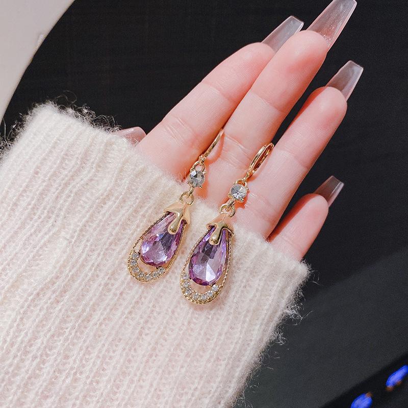 Green Color Zircon Crystal Long Tassel Water Drop Earrings for Women Temperament Korean Jewelry Pendientes Boucle D'oreille