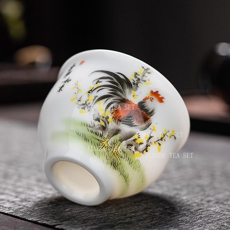 Cylinder Cup Chicken Ceramic Chinese Tea Cup Sheep Fat Jade Rooster Tea Cup Kung Fu Tea Ceremony Accessories Drinking Utensils