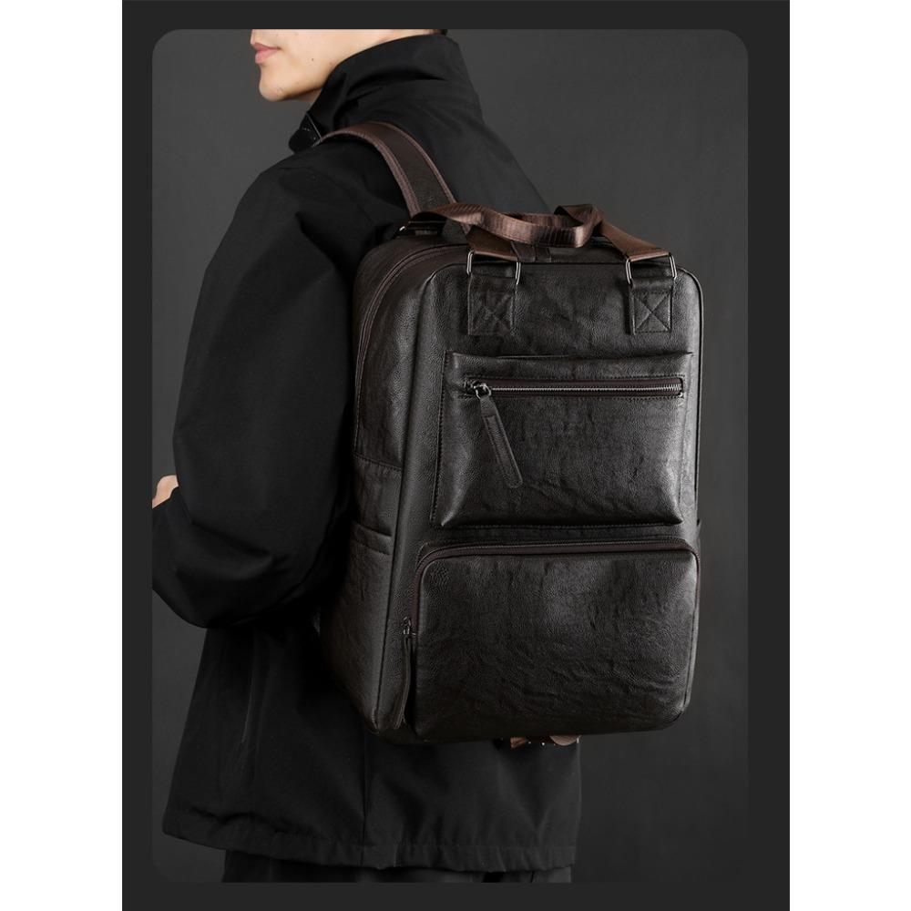 Men's Large Capacity Leather Backpack Business Casual Laptop Bag for Travel
