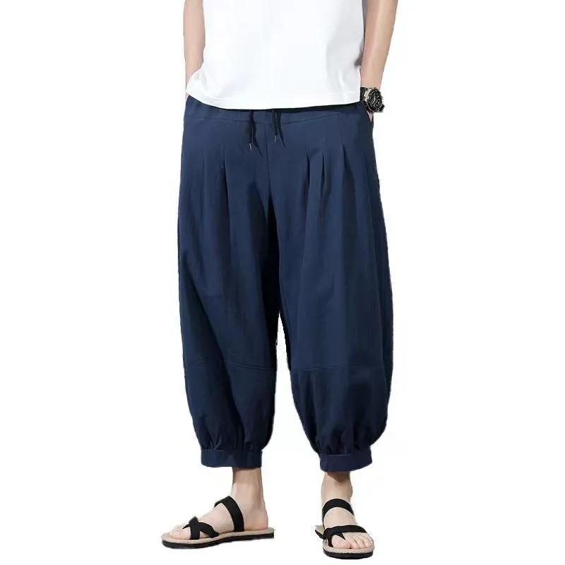 Plus Size Summer Cotton Linen Shorts Men Baggy Wide Leg Casual Capris Pants Male Sport Running Shorts Oversize Chinese Loose Straight Linen Pants