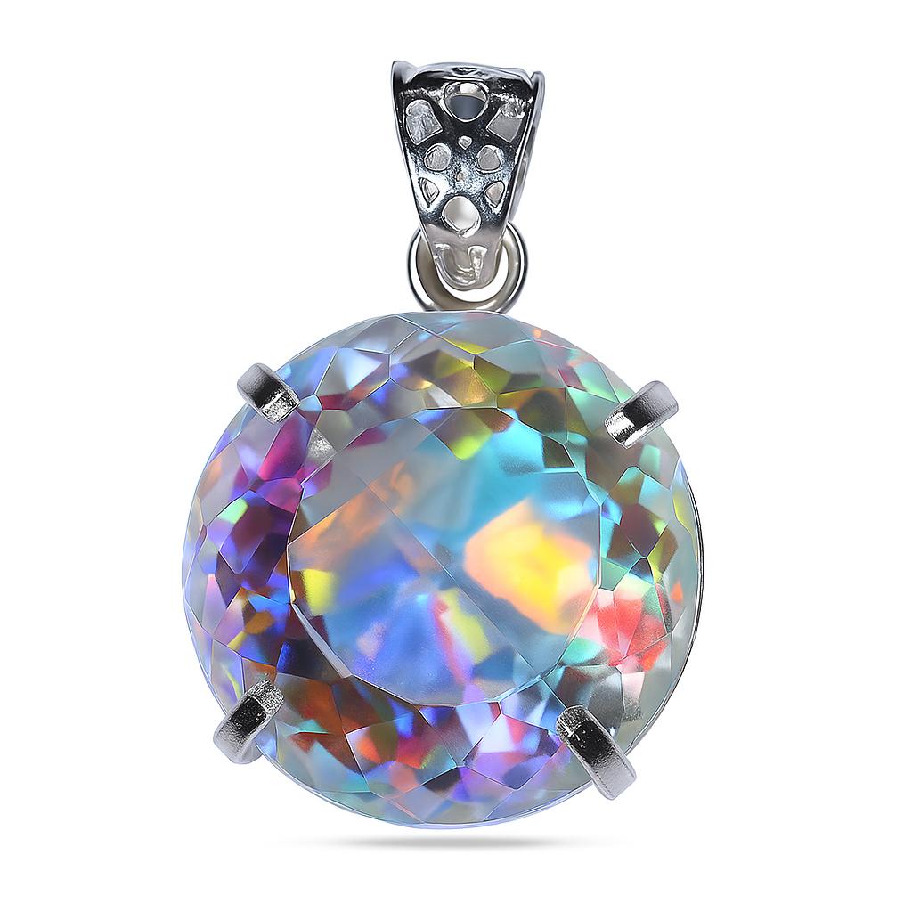69 Ct+ A++ Natural Round Cut Mystic Topaz 925 Sterling Silver Pendant Certified