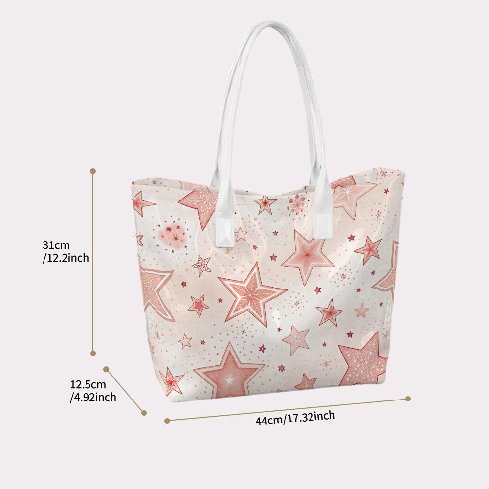 Pink Star Pattern Tote Bag Fashion Casual Large Capacity Daily Portable Top Handle Handbag