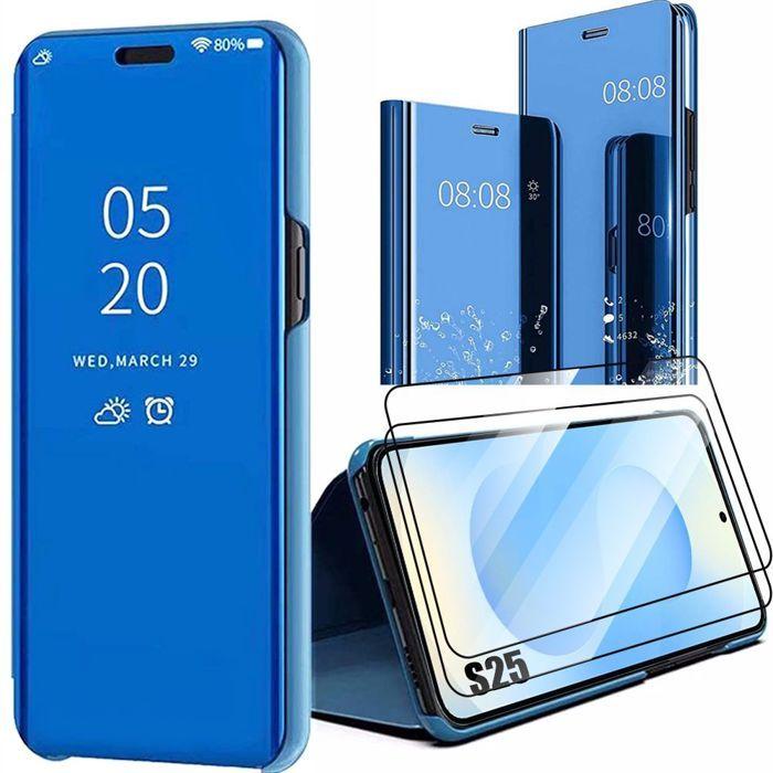 Coque de protection - BOOLING - Samsung Galaxy S25 - Smart Case Rabat Flip - Bleu - 2 Verres Trempés