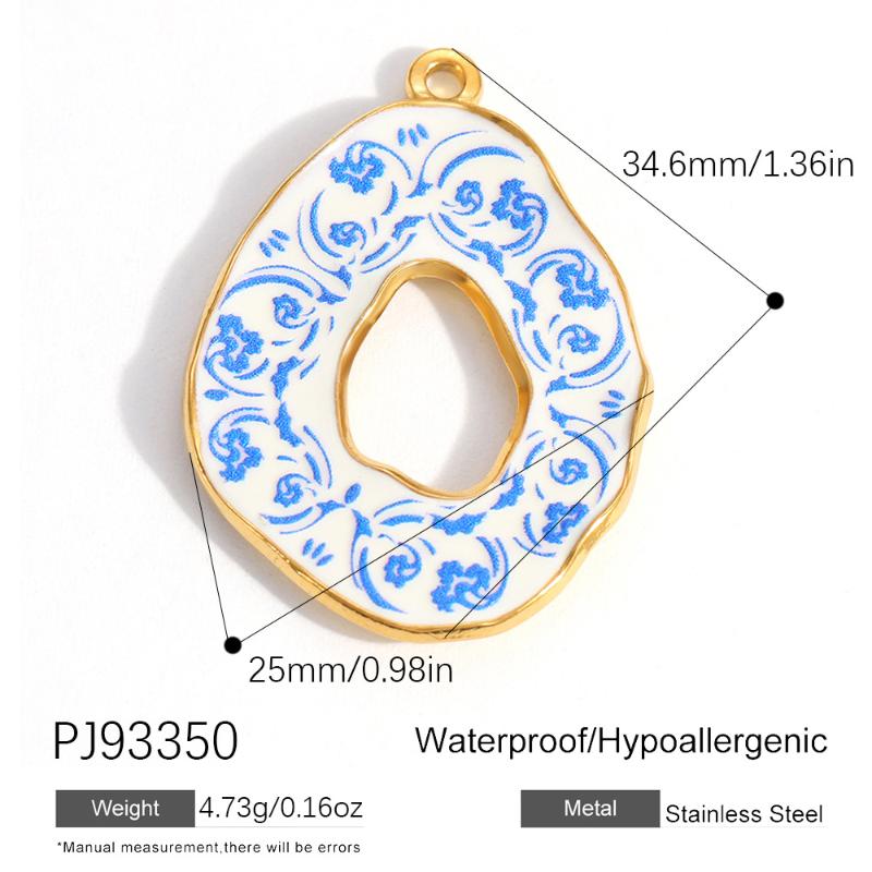 304 Stainless Steel Pendants Plated Blue Drop Flower Printed Charms For Diy Necklace Jewelry Making