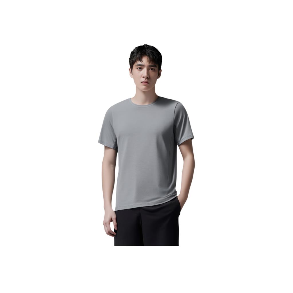 Anta Comfortable Casual Simple Solid Color Round Neck Pullover Versatile Short Sleeve T-Shirt Men Tops Monet-Gray 152520141-2