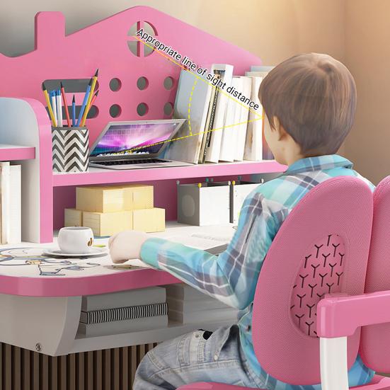2Pcs/Set Multi Bookstand Widened Desktop Desk Chair Set Cartoon Pattern Kids Adjustable Height Study Drawer Table with Chair Set