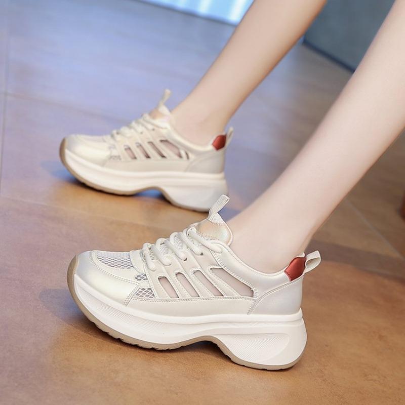 Summer Hollow Breathable Dad Shoes Women's Thick-soled Soft-soled Sports Shoes and White Sneakers
