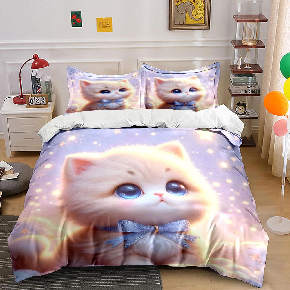 Adorable Kitten with Blue Eyes Bedding Set for Kids Luxury Gift 3pcs Digital Print Comforter Set Soft Comfortable Breathable