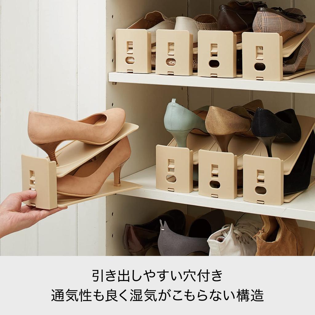 Like-it Shoe Storage Space Saver (6-Pack) - Space-Saving, Doubles Storage Capacity, Adjustable Height, Gray, Made in Japan, SH-01L, Sneaker Storage, U