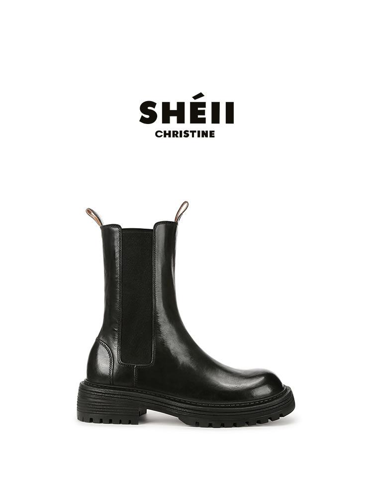 

Washed cowhide~ Su Yinyin s same women s group boots pleated thick-soled Chelsea boots elastic Martin boots women s short boots 35