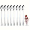 6Pcs Stainless Steel Long-Handled Ice Teaspoon, Coffee Spoon, Ice Cream Stirring Spoon, Dishwasher Safe, Kitchen Accessories, Tableware Set