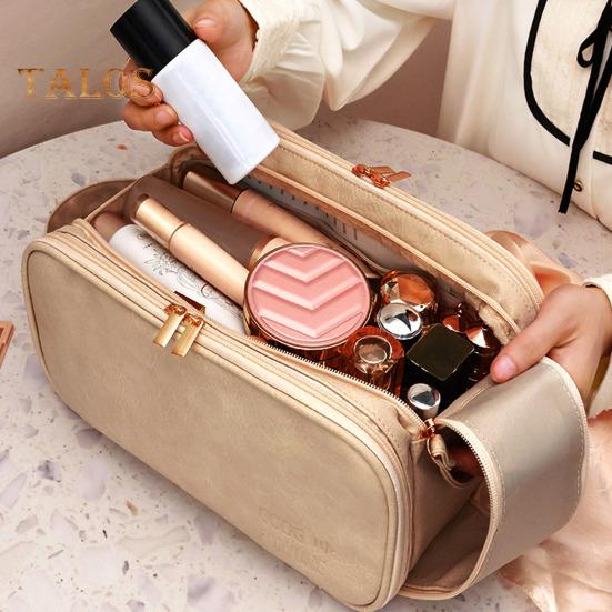 

Косметичка с двойной молнией, большая вместительная косметичка с несколькими отделениями, органайзер для макияжа для дома верблюд