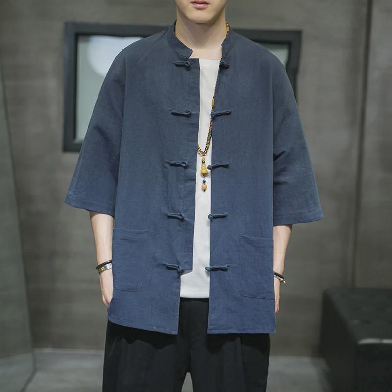 Men's Summer Short-Sleeve Chinese Tang Suit Shirt - Breathable Cotton and Linen
