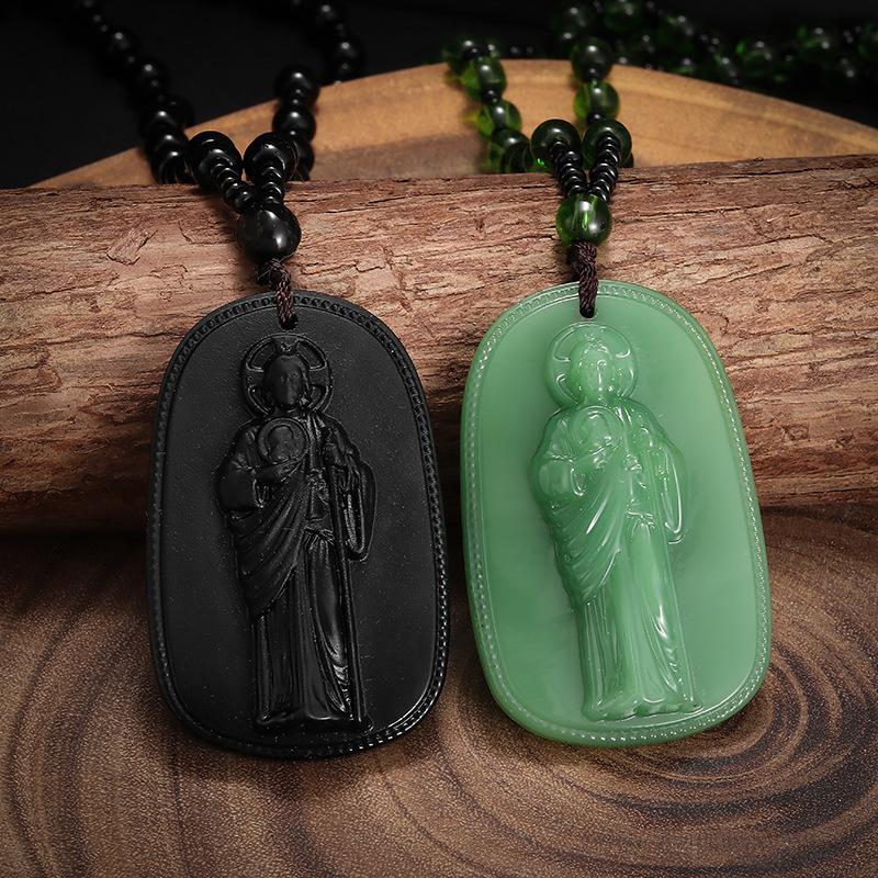Buddhist Imitation Jade Pendant Necklace for Men Women Religious Buddha Accessories Gift