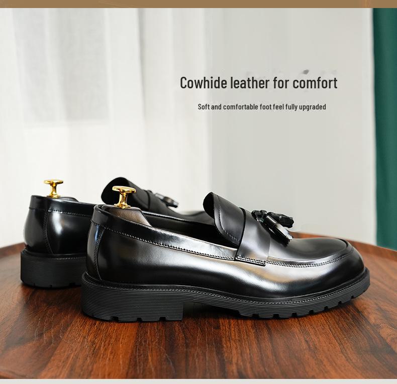 Genuine Leather Tassel Loafers: Men's British Style, Thick-Soled, Slip-On Formal Shoes