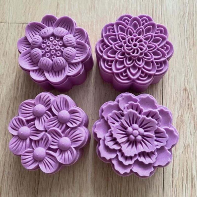 Cute FlowerS Shape DIY Pastry Moulds Mooncake Mold Mooncake Mould Hand Pressure Tool Plastic Material Baking Accessories