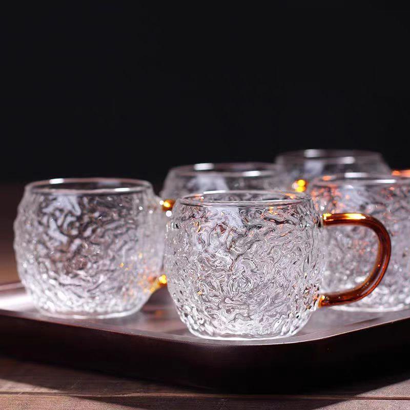 Japanischer Stil Hitzebeständig 6er-Pack Hochtemperatur- und Explosionsgeschützt Gehämmertes Glas Teetasse Borosilikatbecher Küche