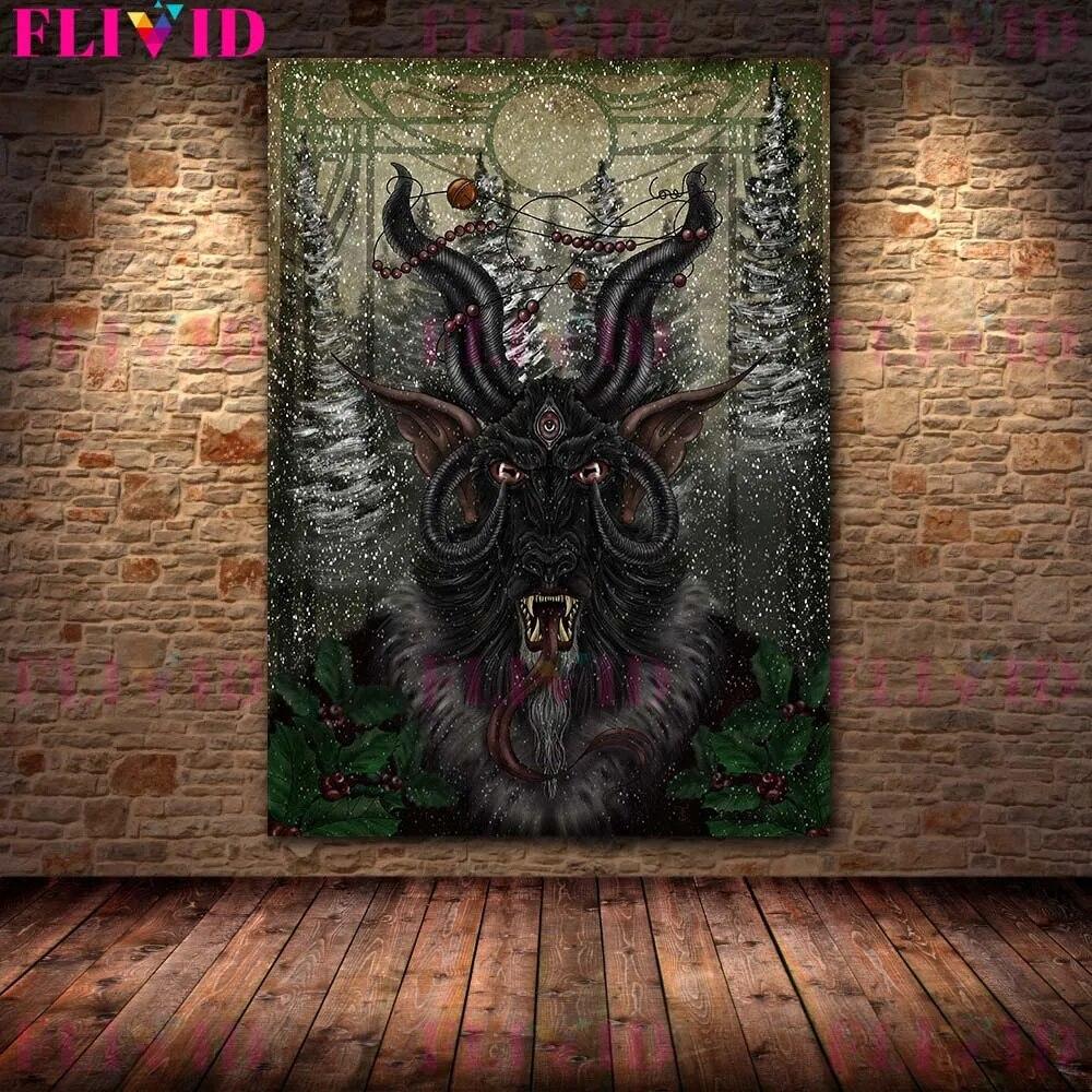 Christmas Legend Monster Krampus Vintage Wall Art Canvas Painting Christmas Witch And Moose Art Poster And Print Decor No Frame