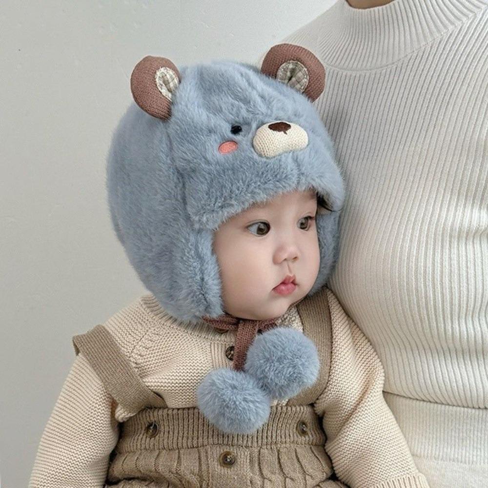 Soft Baby Ear Protection Cap Thickened Capybara Beanie Caps Toddler s Lei Feng Hat  Winter Season синий