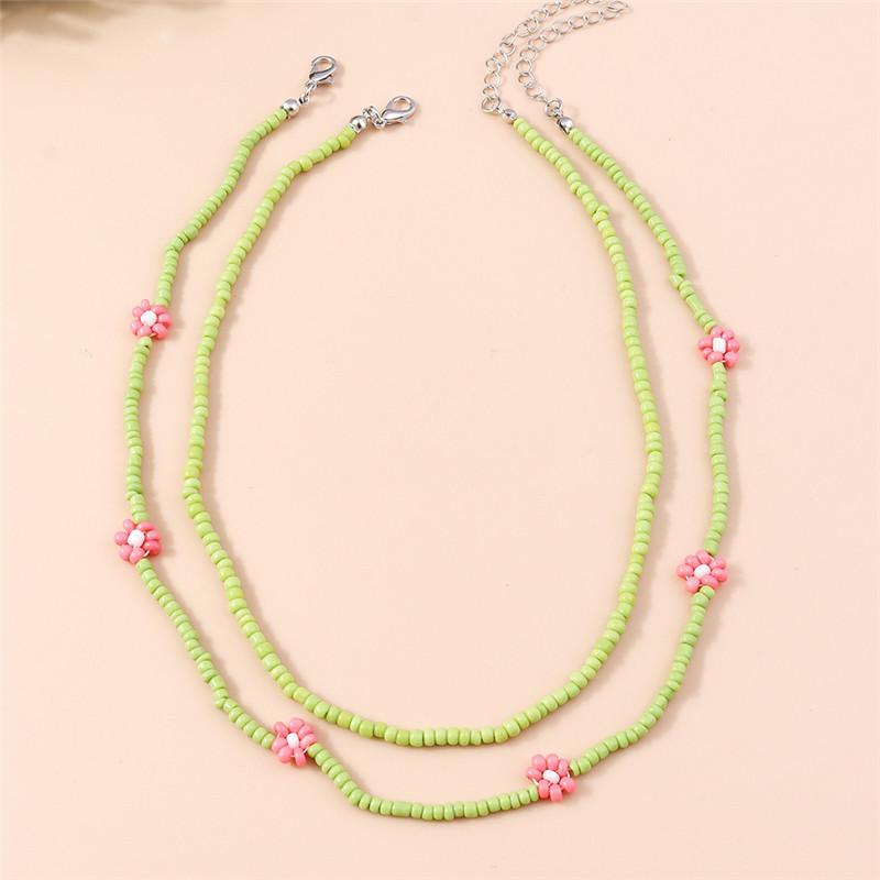Summer Boho Korea Lovely Flowers Seeds Beaded Necklace Statement Short Collar Choker Necklace for Women Vacation Jewelry Gifts