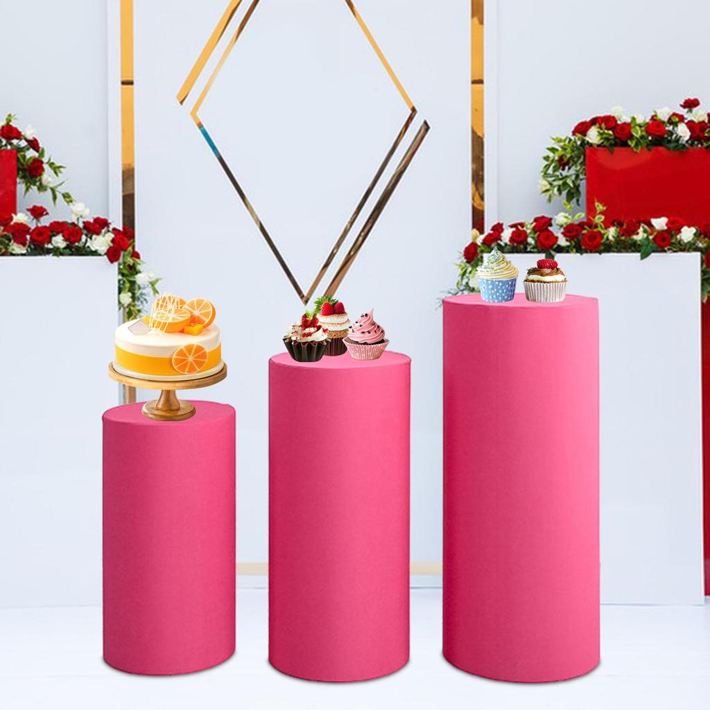 3Pcs Cylinder Dessert Pedestal Covers Tablecloth Plinth Stand Pillar Covers for Wedding Party Thanksgiving Graduation Engagement