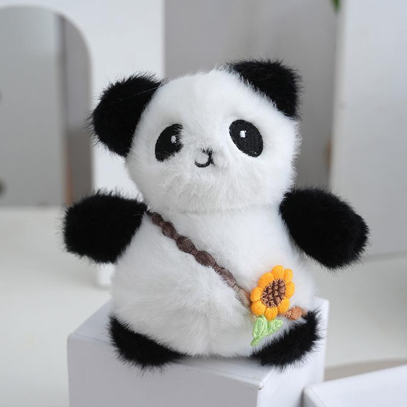 Charming Plush Flower Panda Keychain Bag Doll Soft Animal Toy For Childrens Play