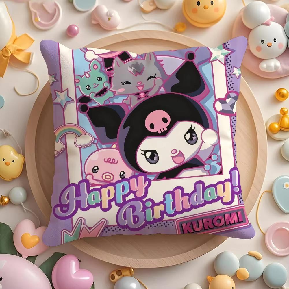 Sanrio Cartoon Purple Kuromis Pillow Covers Decorative Home Doublesided Print Square Pillow Living Room Decoration Pillowcase