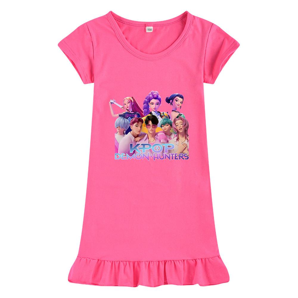 M1204 Kids Girls Sajaboys Kpop Rumi Zoey Mira Print Short Sleeves Ruffle Dress