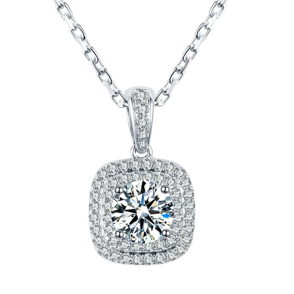 Luxury Female Crystal White Zircon Stone Pendant Necklace Vintage Silver Color Wedding  For Women
