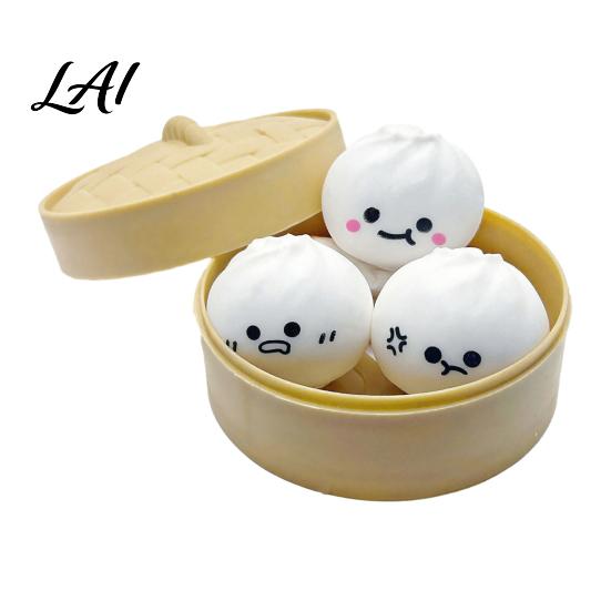 Soft Steamed Bun Toy 3Pcs Cartoon Expression Stress Relief Slow Rising Dumpling