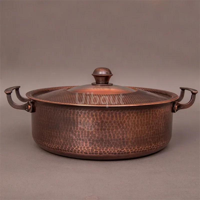 Thickened antique pot Shabu mutton hot pot Copper double flavor hot pots for cooking Induction cooker copper hot pot