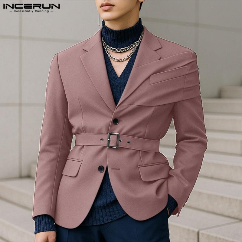 INCERUN Men Lapel Long Sleeve Front Cross Casual Loose Blazer Coats