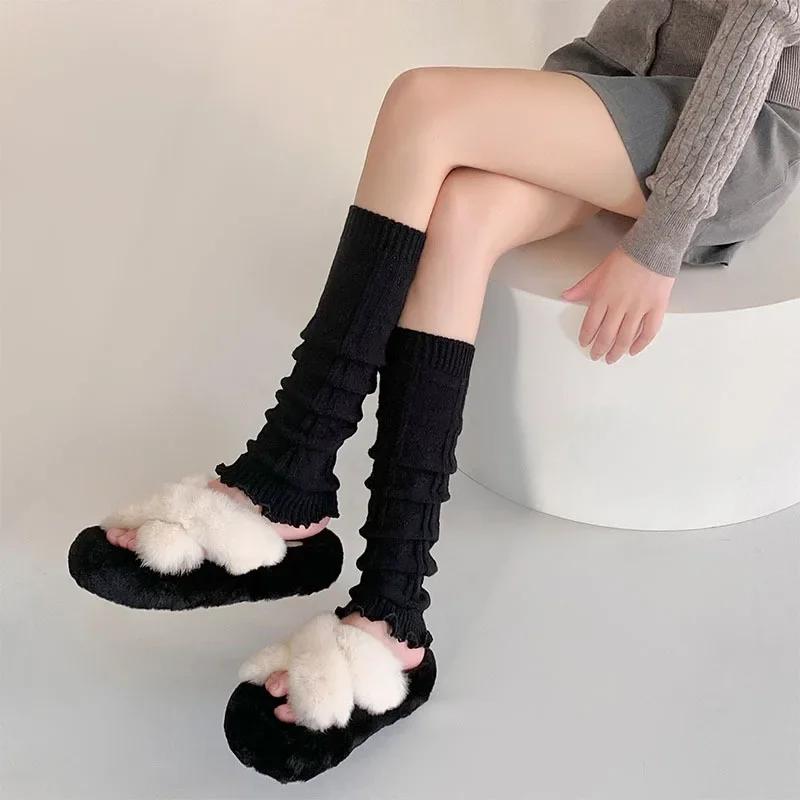 Cotton Knitted Foot Cover Knee Socks Jk Girls Leg Warmers Stocking Japanese Fashion Lolita Kawaii Ruffle Socks Women Leg Warmers