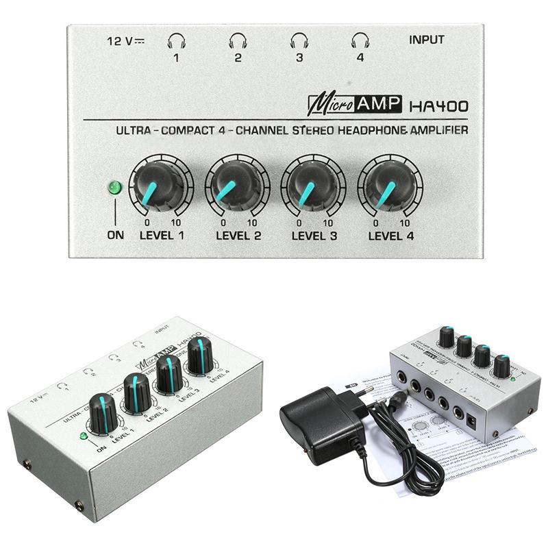 HA400 Ultra-Compact 4 Channel Headphone Audio Stereo Amp Microamp Amplifier