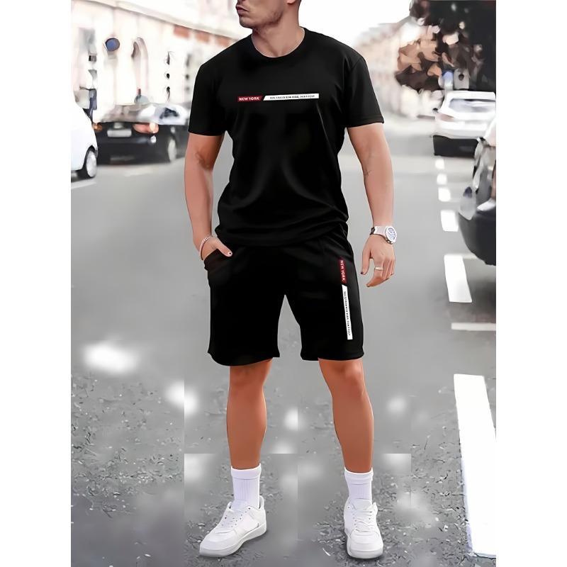 2026summer new men's casual suit men's street fashion T-shirt shorts two-piece set men's lightweight breathable sportswear