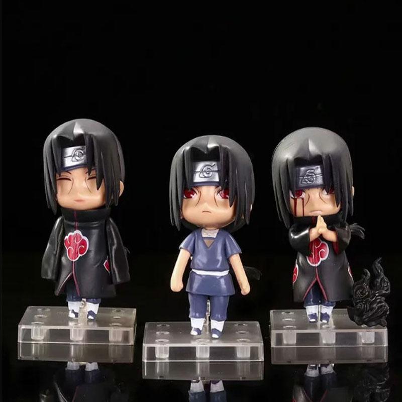 Anime Naruto Akatsuki 10cm Q Edition 3Pcs Uchiha Itachi Cute Model PVC Action Figure Statue Collection Kids Toys Doll Gifts
