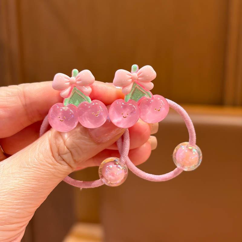 2 Pieces Cute Butterfly Cherry Elastic Hair Bands for Kids Girls Children's Hair Ties Baby Headdress Accessories