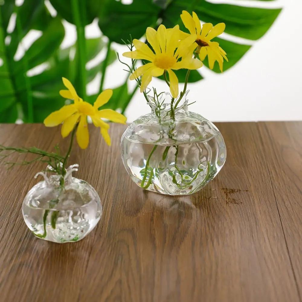 Transparent Pomegranate Glass Vase Creative Red Pomegranate Fruit Vase Hammer Pattern Handmade Hydroponic Flower Vase Office