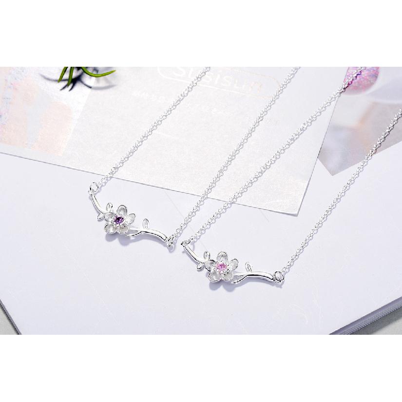Hot Fashion 925 Sterling Silver Pink Zircon Cherry Blossoms Flower Necklace+Earrings+Bracelet+Ring Jewelry Sets for Women Girl