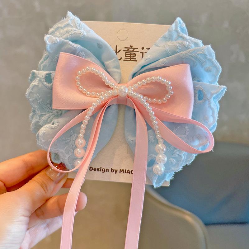 1PC Pink Sweet Lace Cotton Bow Women's Pearl tassel Hairpin Sensation Top Clip Float Hair Accessories Headwear