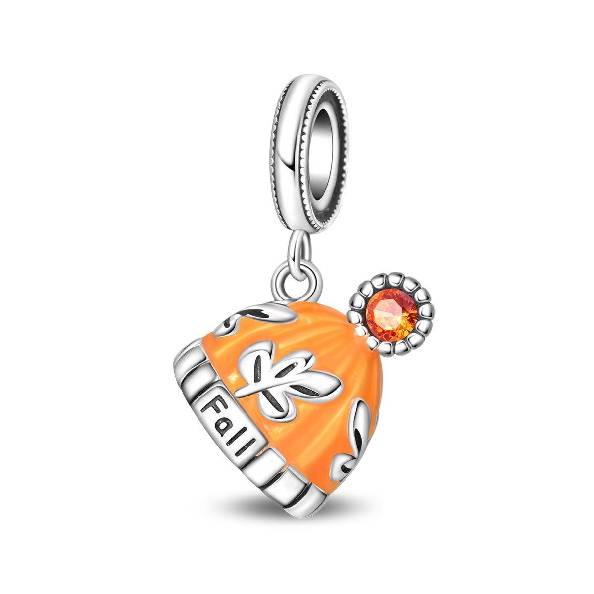

S925 Silver Fall Necklace DIY Handmade Jewelry with Pumpkin Acorn Maple Leaf Pendant Beads Fashion Accessories