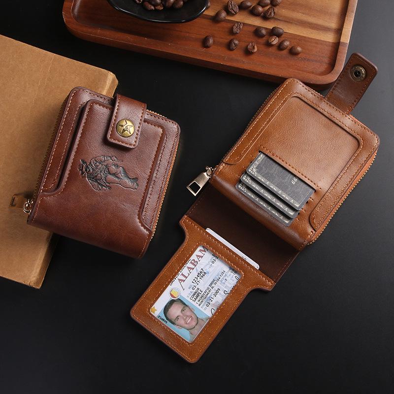 Cross-Border Men's Retro Zipper Wallet, Multi-Card Slots, Large Capacity, Business Card Holder.