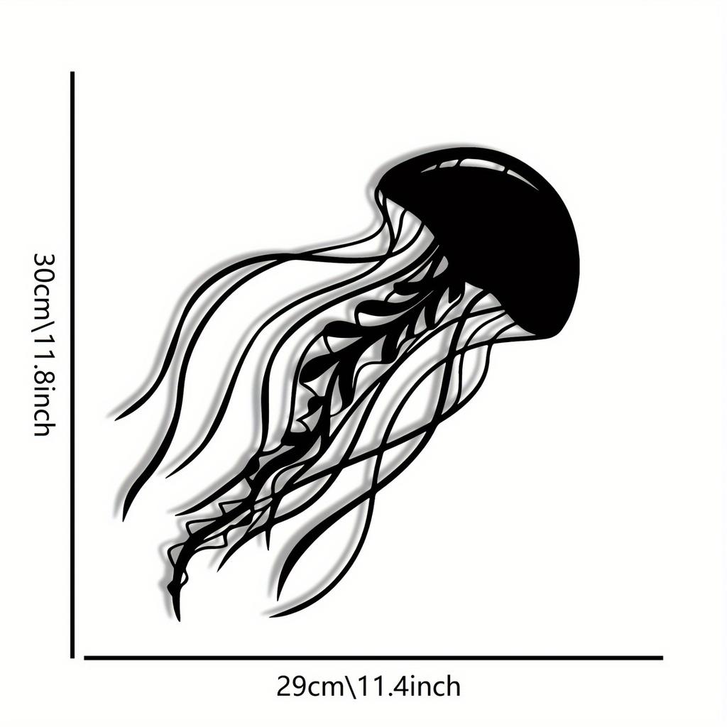 Elegant Jellyfish Metal Wall Statue, Iron Marine Life Sculpture, Abstract 2D Flat Home Art Decoration for Fence