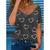 Fashion V-neck Short-sleeved T-shirt Women's Casual Striped Printed Pullover Women's Spring and Summer Solid Color Top