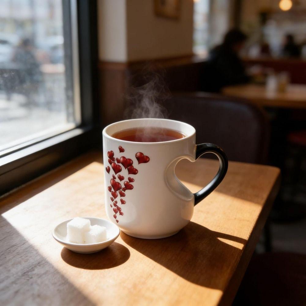 Heart Handle Design Color Changing Cup Ceramic Material Thermochromic Mug  Romantic Occasions